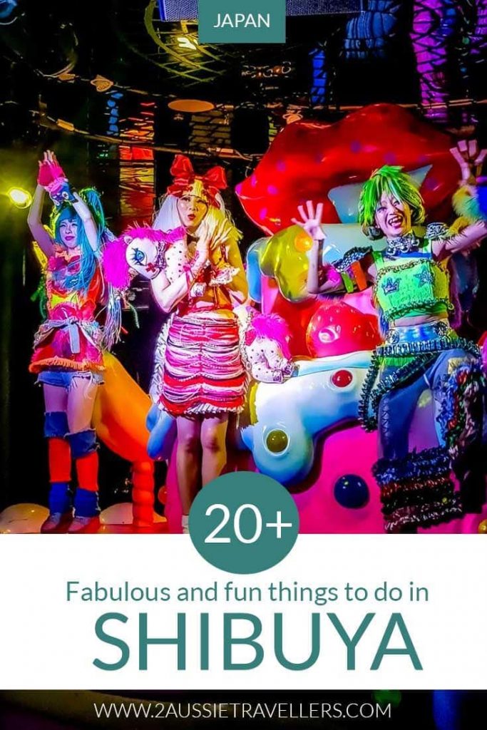 Things to do in Shibuya Japan Pinterest pin showing Kawaii Monster Cafe show