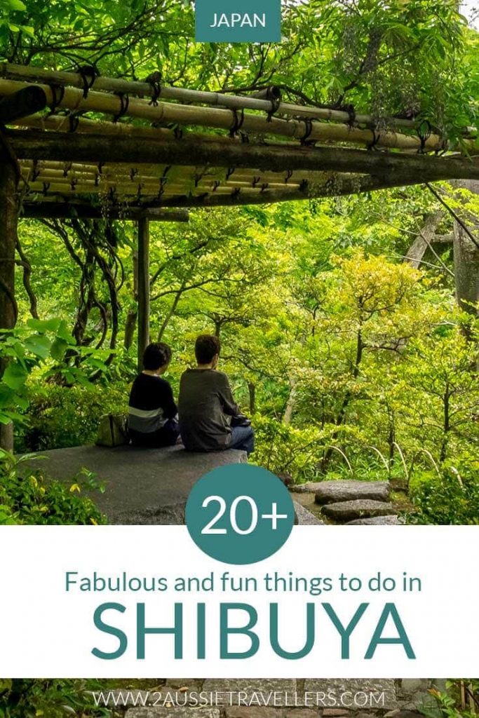 Things to do in Shibuya Japan Pinterest pin showing Nezu Museum garden