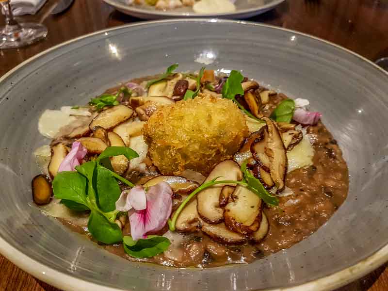 Wild mushroom rissoto with crumbed egg and pecorino