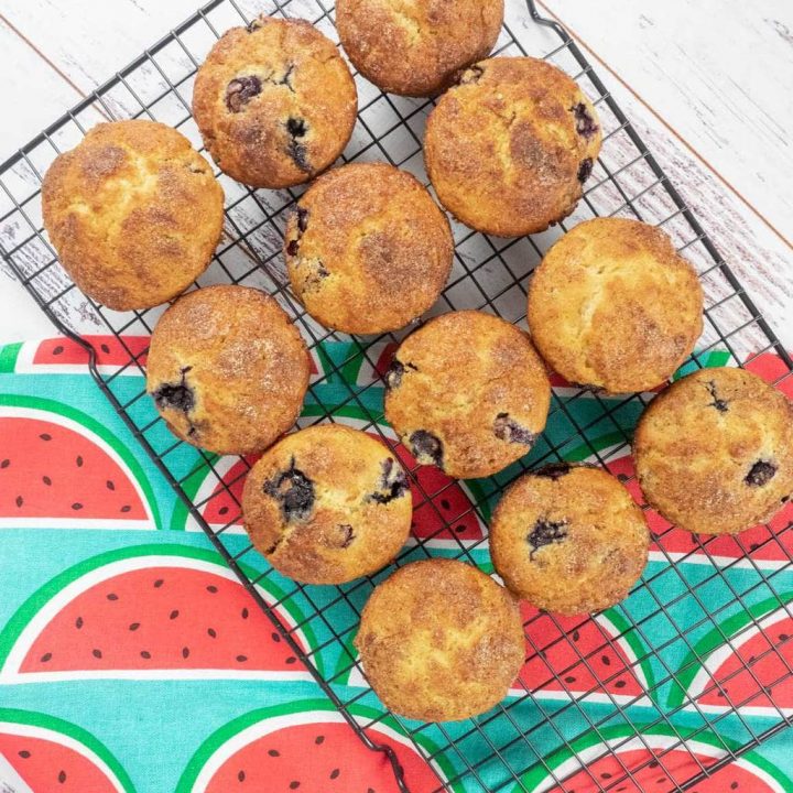 Blueberry and lemon muffins on cooling rack