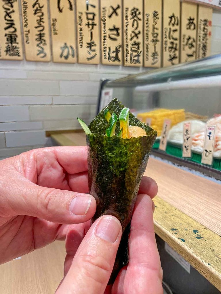 Temaki hand rolled sushi with congor eel