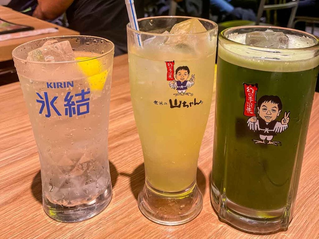 Drinks at Yamachan including a matcha beer